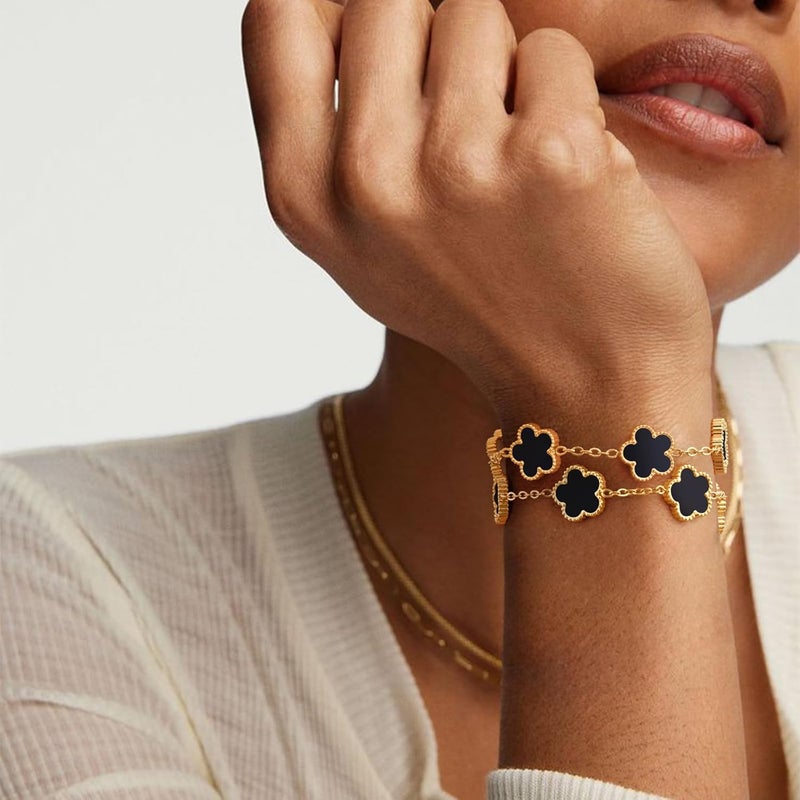 MPRAINBOW Women Gold Bracelets Jewelry Set - 18K Gold Plated Floral Bracelets,Stainless Steel Charm Bracelet Non-Tarnish,Adjustable lucky Chain Set Trendy Gift,Christmas Valentines Birthday Gifts for Girlfriend - Image 2